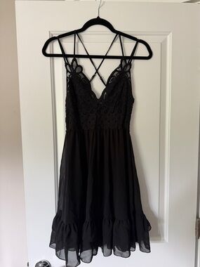 Love Tree Black Lace Mini Dress with Ruffle Hem